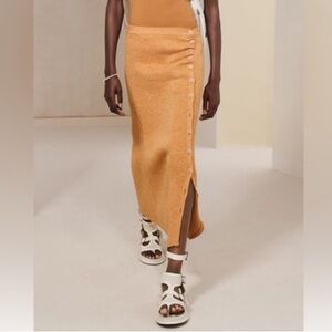 ZARA‎ Mustard gold ribbed maxi skirt with buttons